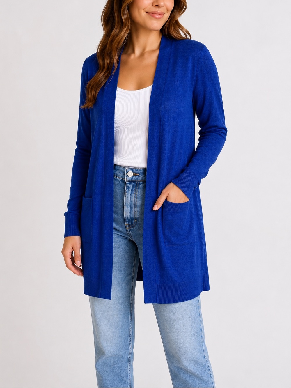 Halogen Royal Blue Linen Blend Open Cardigan Size Medium